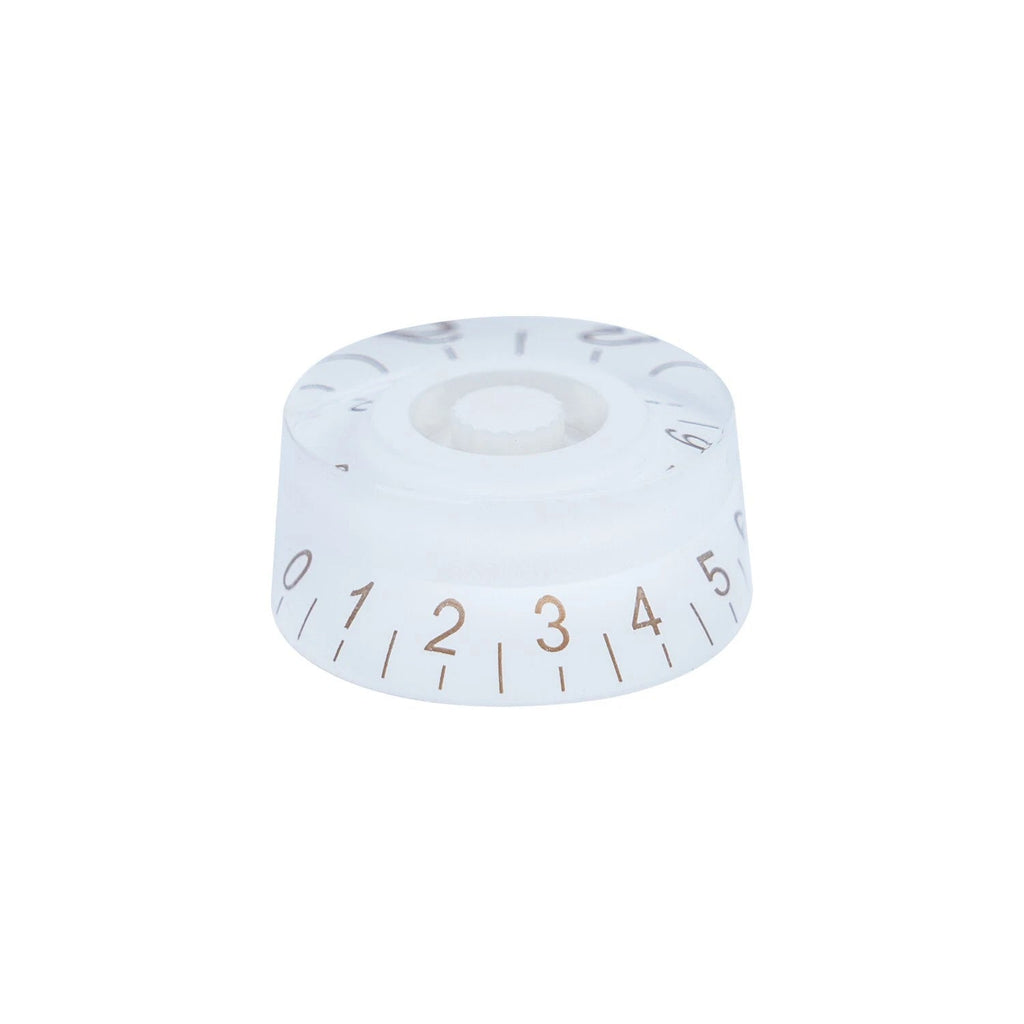 Guitar Speed Knobs, 18 Spline Metric (Set of 4) - White / Gold Lettering Knobs from Ploutone