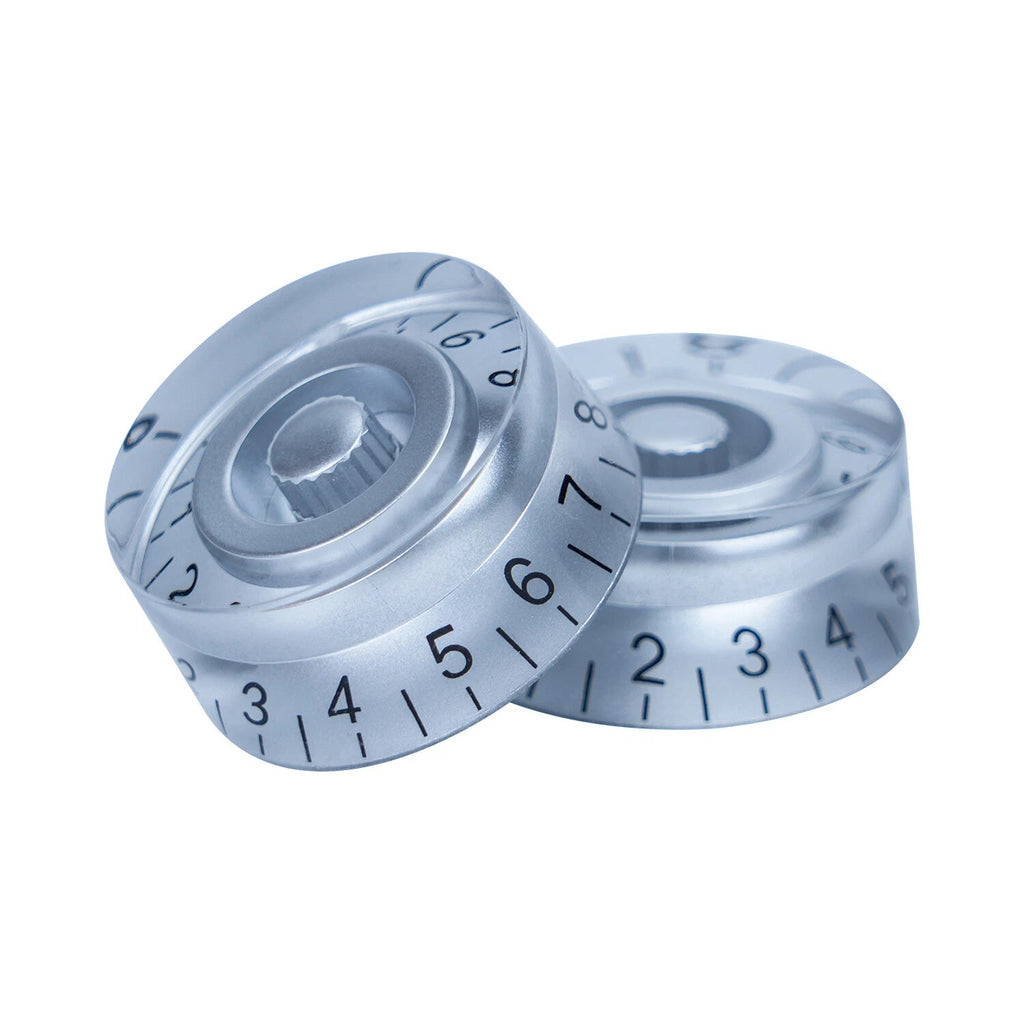 Guitar Speed Knobs, 18 Spline Metric (Set of 4) - Gray / Black Lettering Knobs from Ploutone