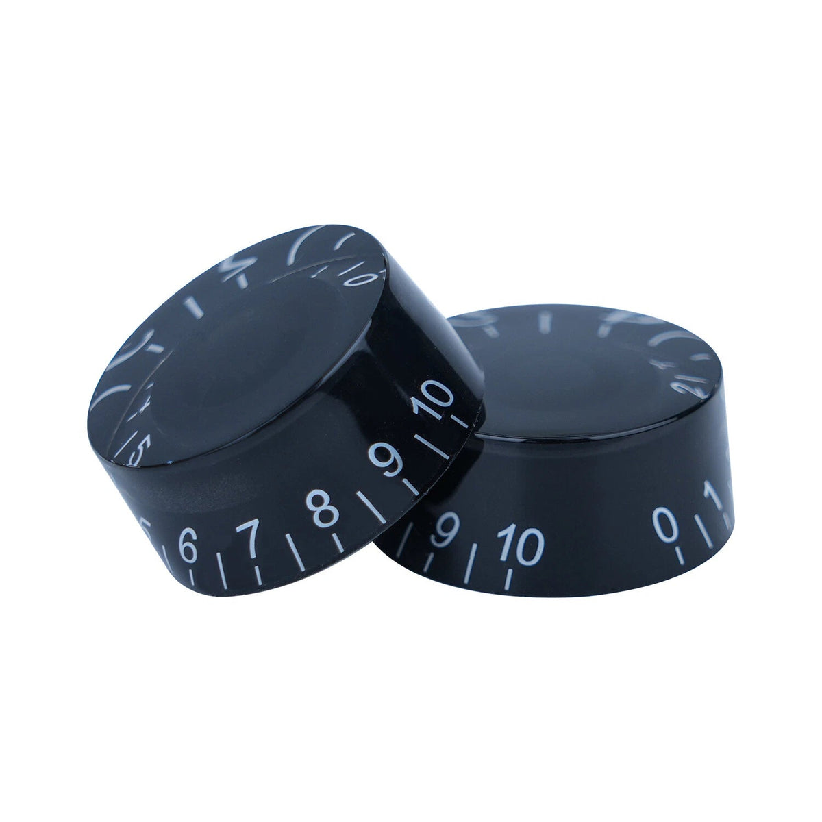 Guitar Speed Knobs, 18 Spline Metric (Set of 4) - Black / White Lettering - Ploutone