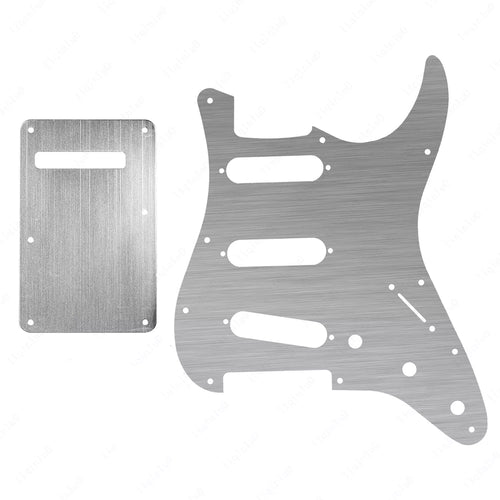 11-Hole SSS Metal Strat Pickguard & Back Plate - Anodized Aluminum Multiple Colors Brushed Aluminum - Ploutone