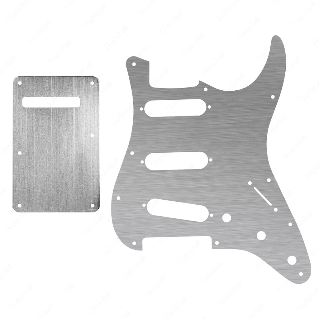 11-Hole SSS Metal Strat Pickguard and Matching Back Plate - Brushed Aluminum SSS Strat Pickguards from Ploutone