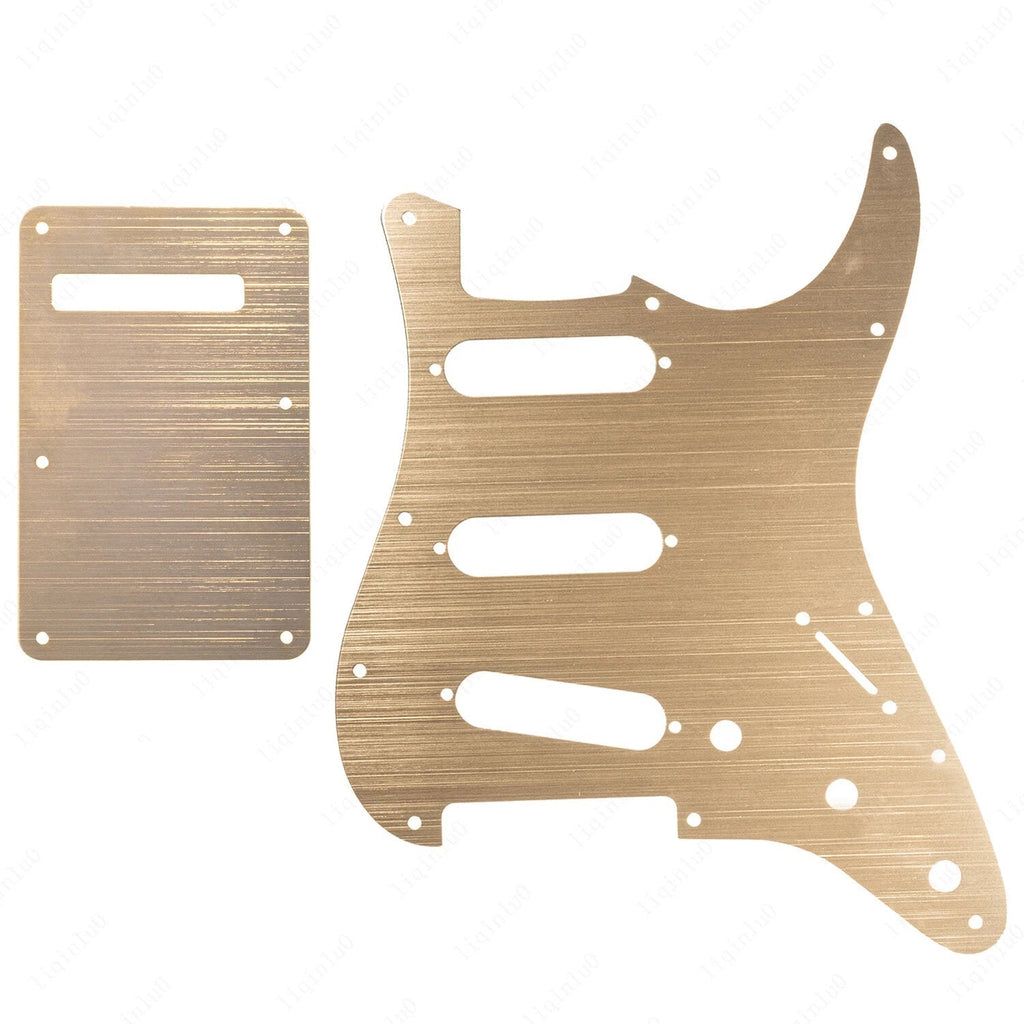 11-Hole SSS Metal Strat Pickguard and Matching Back Plate - "Copper" Aluminum SSS Strat Pickguards from Ploutone