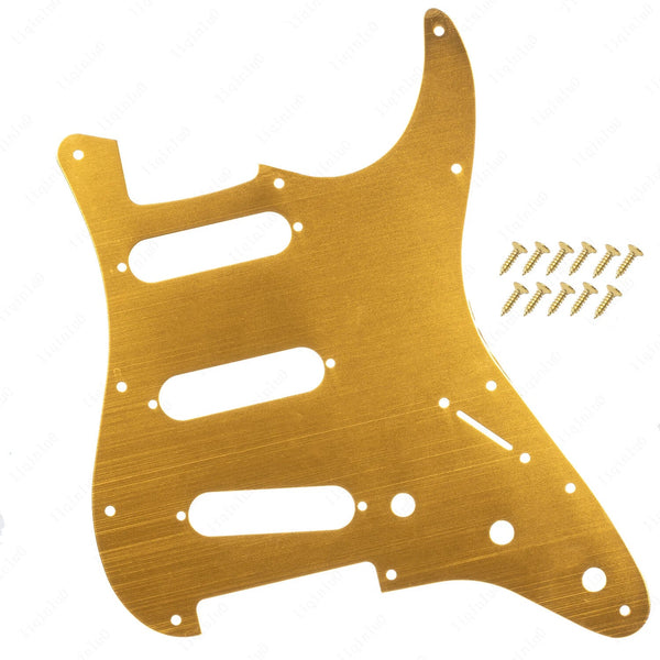 11-Hole SSS Metal Strat Pickguard and Matching Back Plate - Orange Gold Aluminum SSS Strat Pickguards from Ploutone