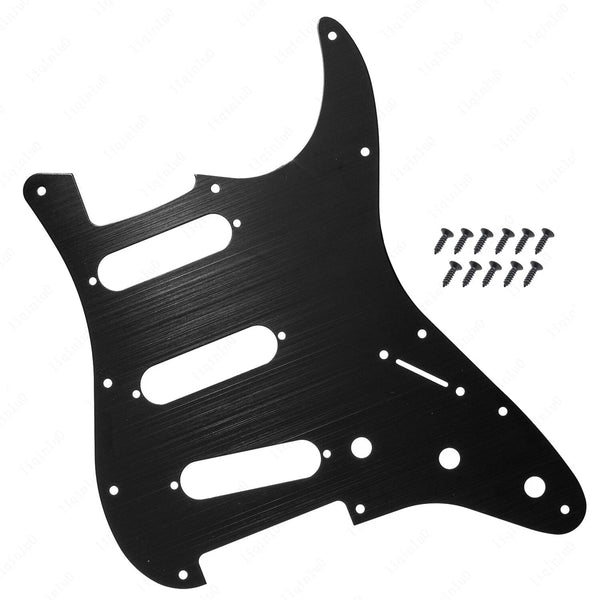 11-Hole SSS Metal Strat Pickguard and Matching Back Plate - Black Aluminum SSS Strat Pickguards from Ploutone