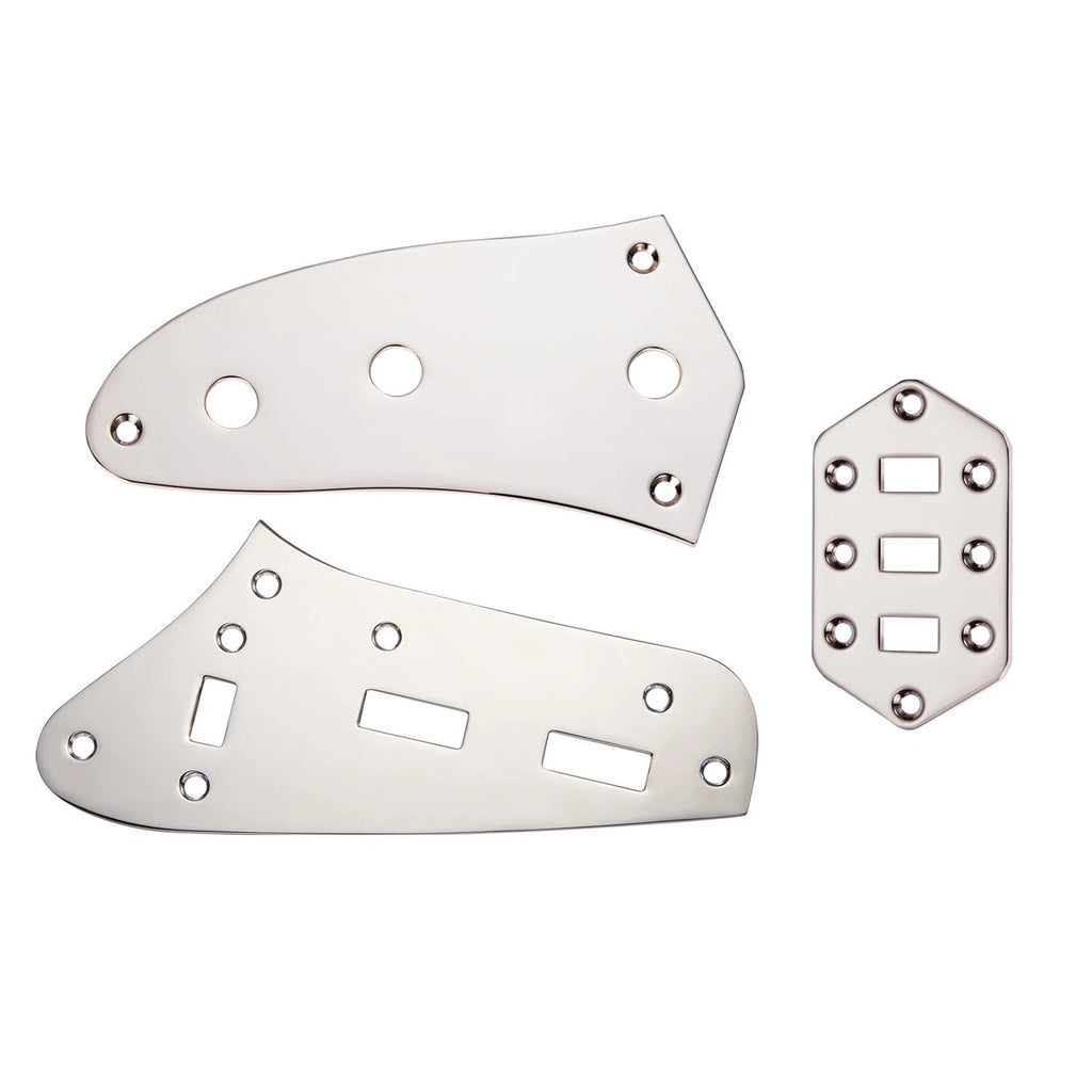 Jaguar Guitar Upper & Lower Control Switch Plate Set fits Fender/Squier - Multiple Colors Chrome - Ploutone