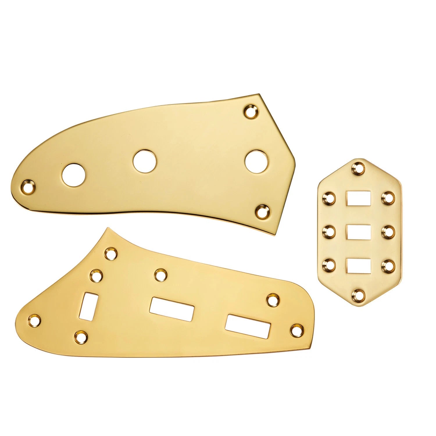 Jaguar Guitar Upper & Lower Control Switch Plate Set fits Fender/Squier - Multiple Colors Gold - Ploutone