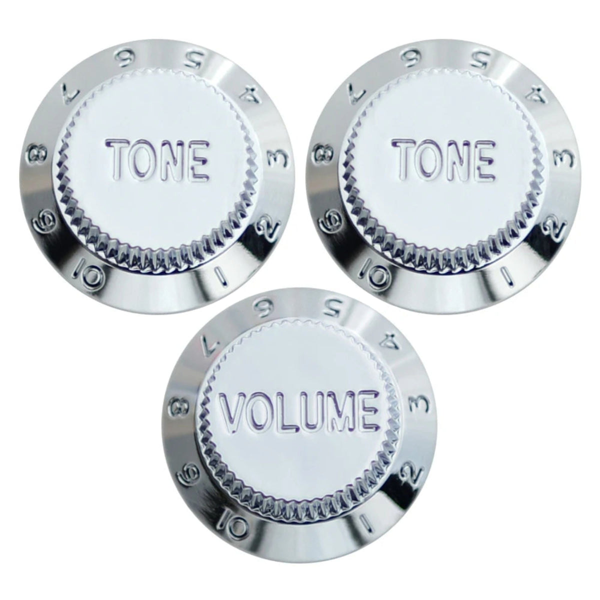 Electric Guitar Top Hat Control Knobs, 24 Spline Imperial (Set of 3) - Silver - Ploutone