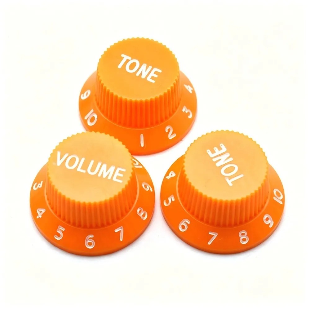 Electric Guitar Top Hat Control Knobs, 24 Spline Imperial (Set of 3) - Orange & White - Ploutone