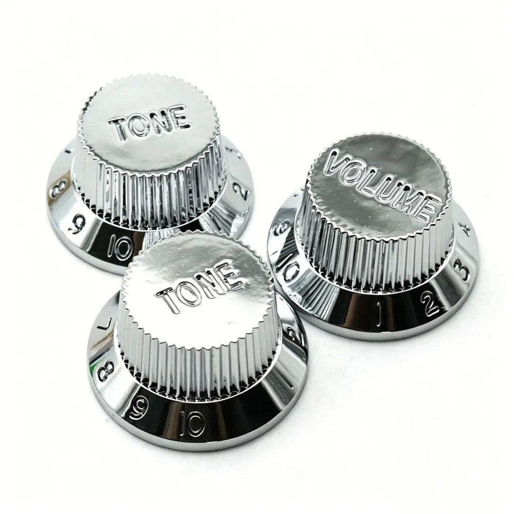 Electric Guitar Top Hat Control Knobs, 24 Spline Imperial (Set of 3) - Silver - Ploutone