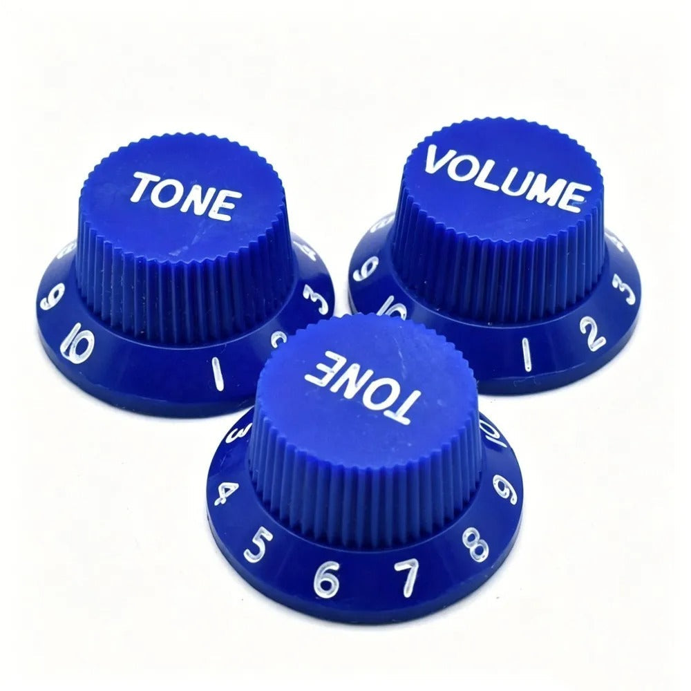 Electric Guitar Top Hat Control Knobs, 24 Spline Imperial (Set of 3) - Dark Blue & White - Ploutone