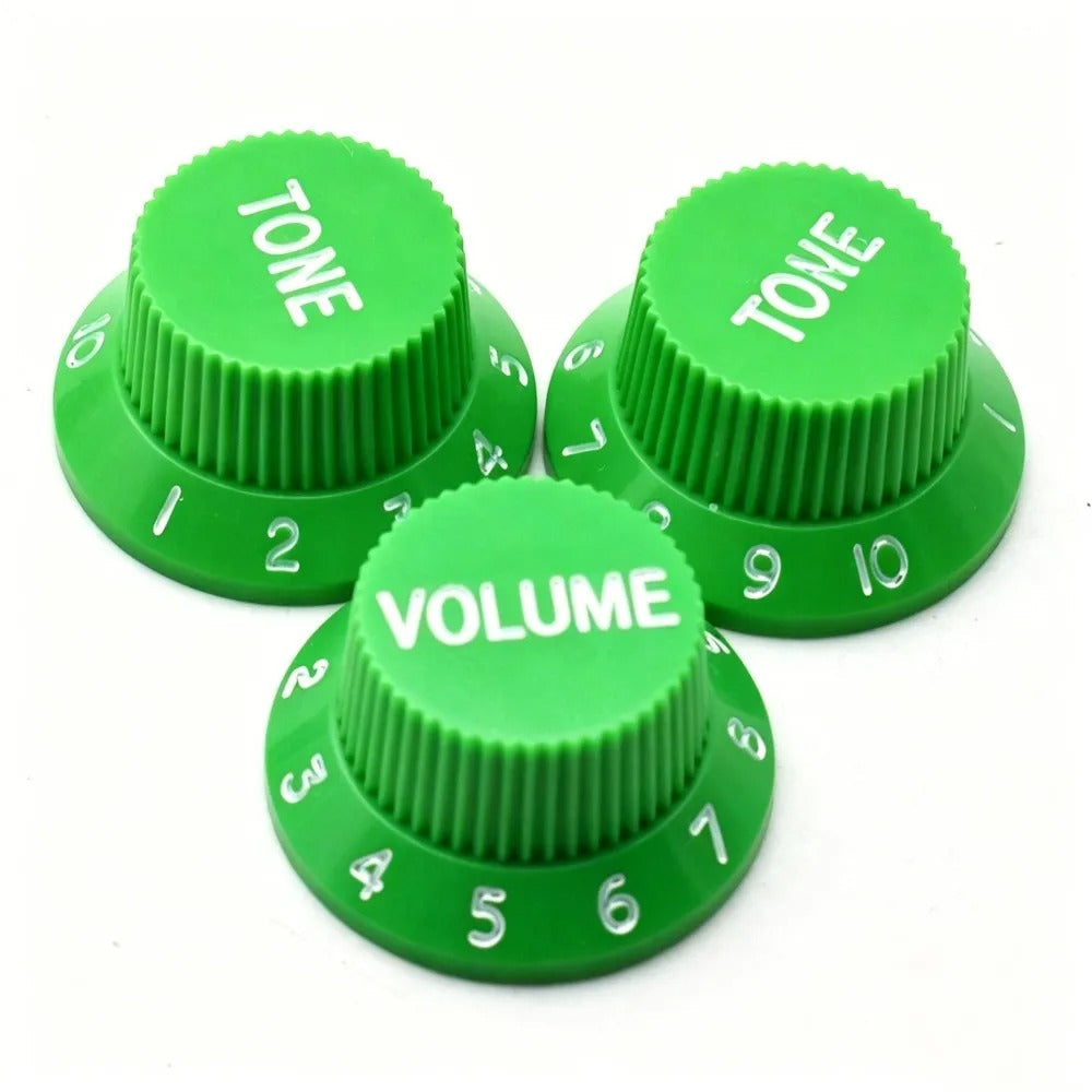 Electric Guitar Top Hat Control Knobs, 24 Spline Imperial (Set of 3) - Green & White - Ploutone