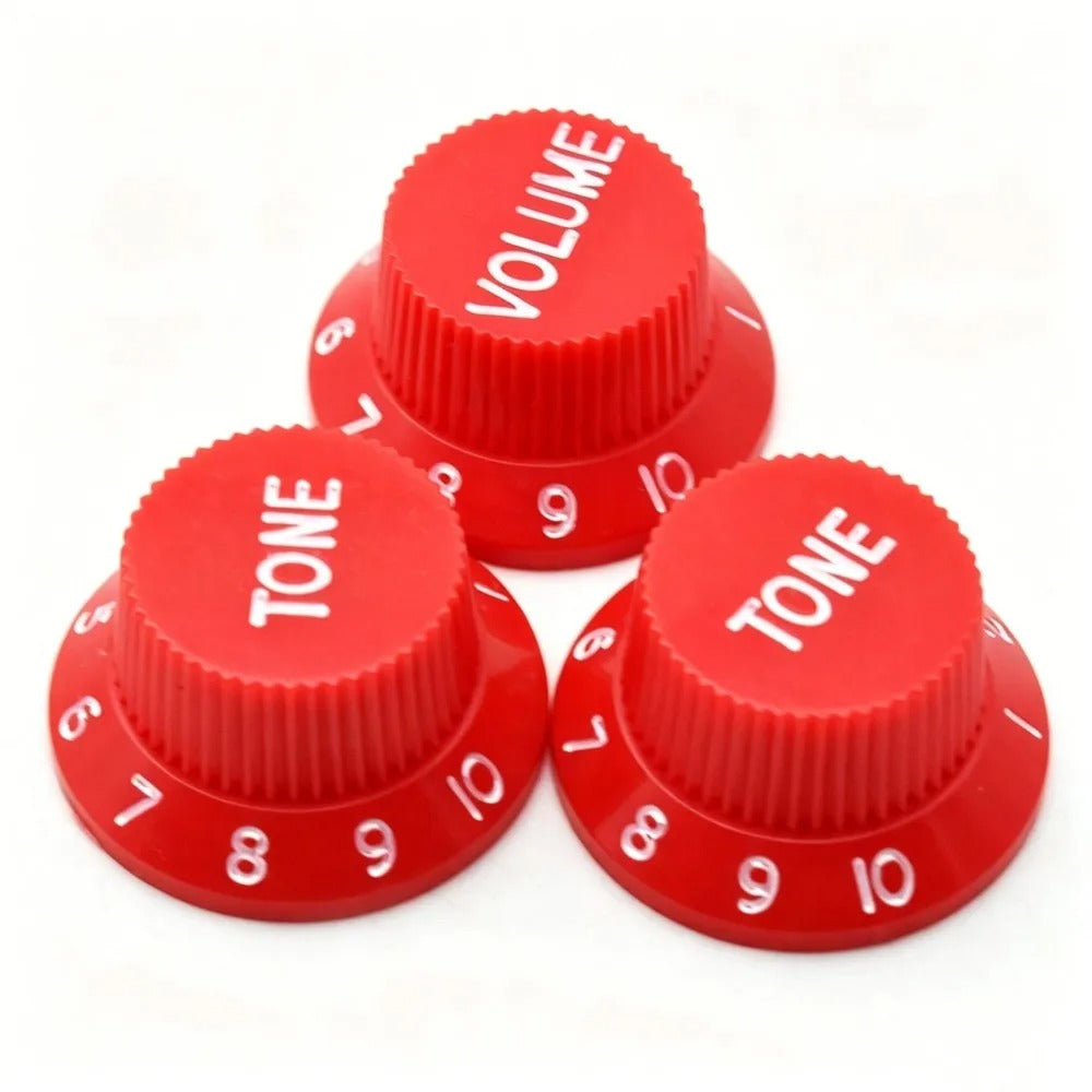 Electric Guitar Top Hat Control Knobs, 24 Spline Imperial (Set of 3) - Red & White - Ploutone