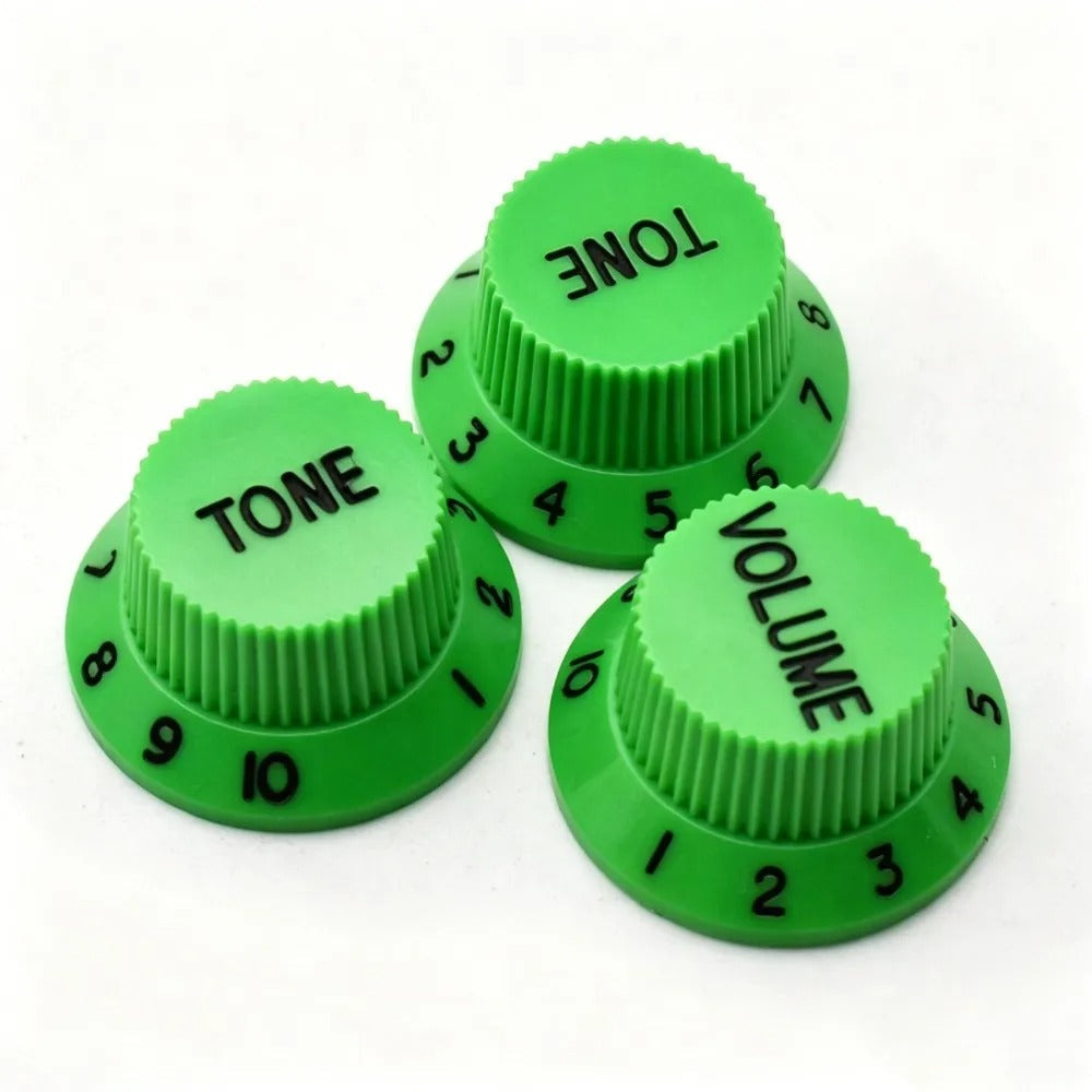 Electric Guitar Top Hat Control Knobs, 24 Spline Imperial (Set of 3) - Green & Black - Ploutone