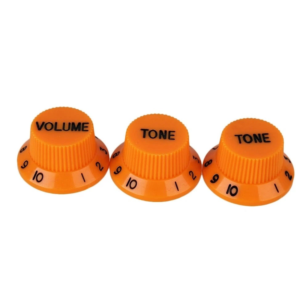 Electric Guitar Top Hat Control Knobs, 24 Spline Imperial (Set of 3) - Orange & Black - Ploutone