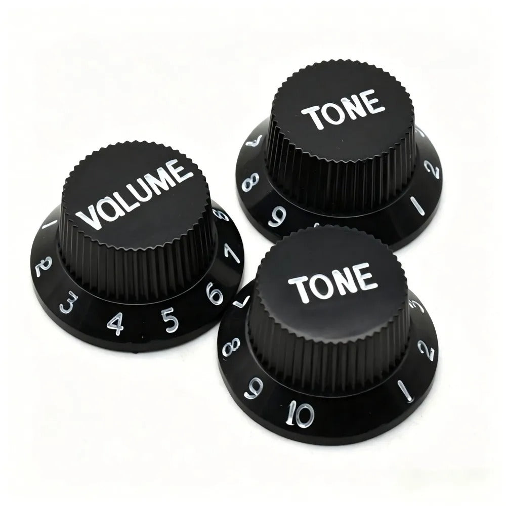Electric Guitar Top Hat Control Knobs, 24 Spline Imperial (Set of 3) - Black & White - Ploutone
