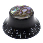 Guitar Knob Caps, Shell Inlay 18 Spline Metric - Black / White Lettering Knobs from Ploutone