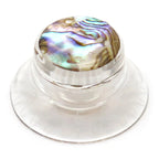 Guitar Knob Caps, Shell Inlay 18 Spline Metric - Transparent / White Lettering Knobs from Ploutone