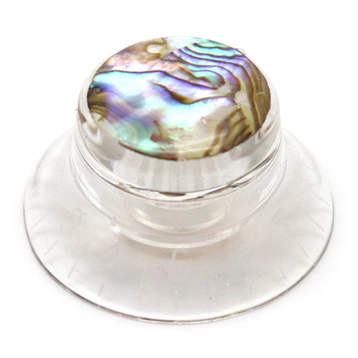 Guitar Knob Caps, Shell Inlay 18 Spline Metric - Transparent / White Lettering Knobs from Ploutone