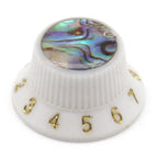 Guitar Knob Caps, Shell Inlay 18 Spline Metric - White / Gold Lettering Knobs from Ploutone