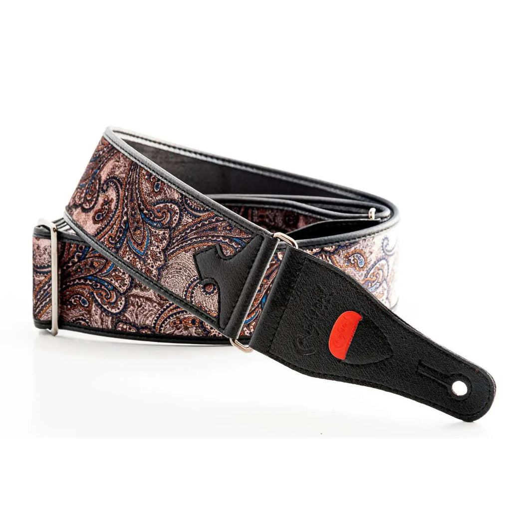 RightOn Steady Talisman T. Paisley Velvet Brown Guitar Strap - Ploutone