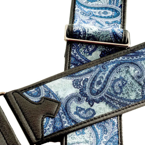 RightOn Steady Talisman T. Paisley Velvet Blue Guitar Strap - Ploutone