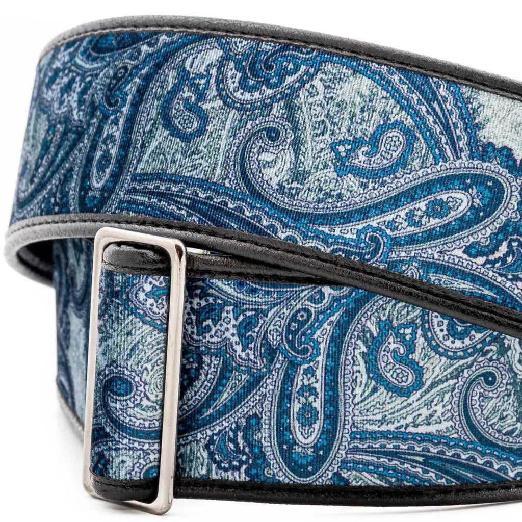 RightOn Steady Talisman T. Paisley Velvet Blue Guitar Strap - Ploutone