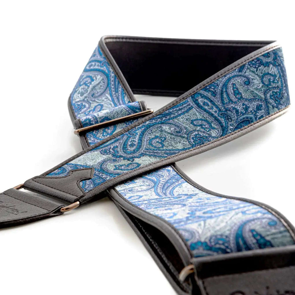 RightOn Steady Talisman T. Paisley Velvet Blue Guitar Strap - Ploutone