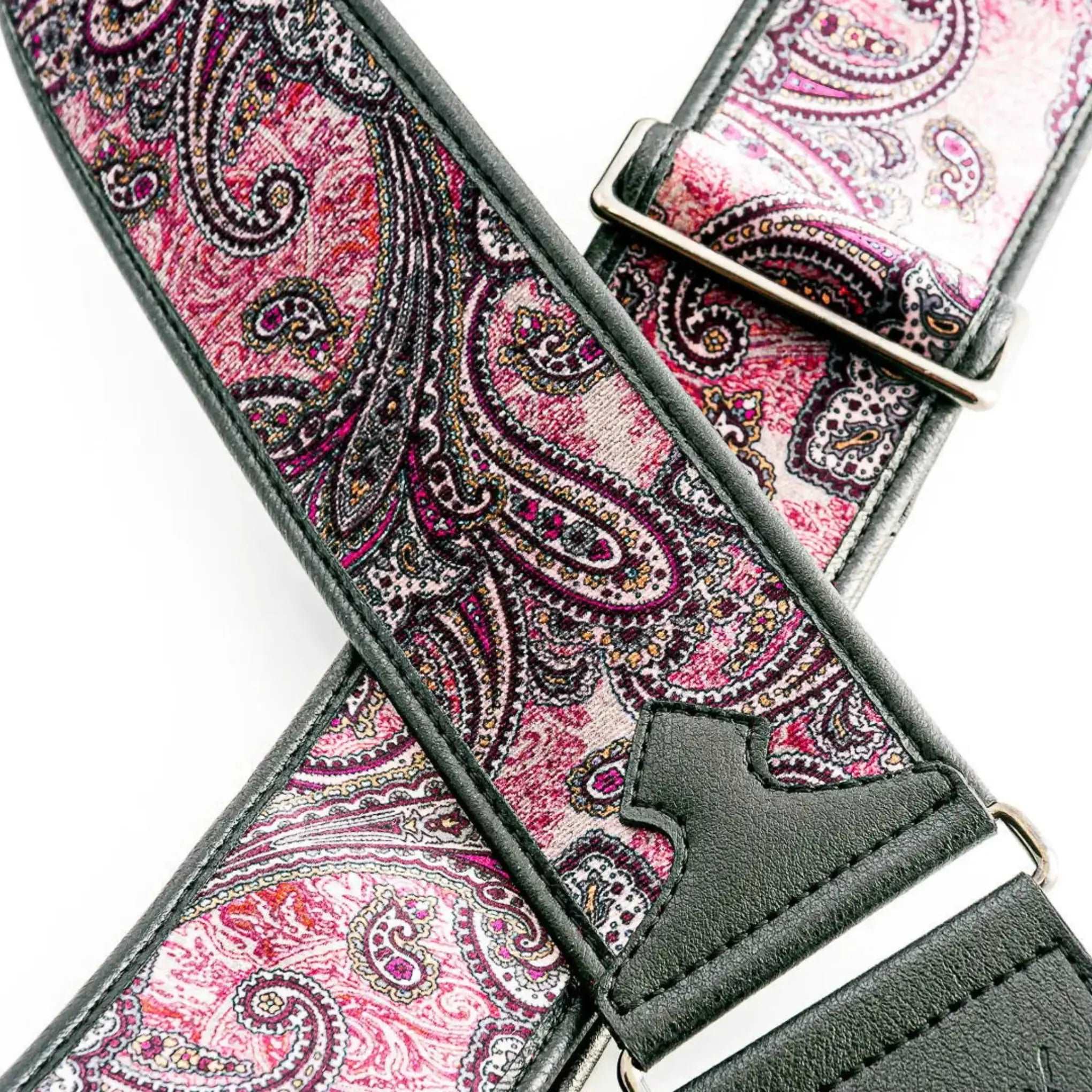 RightOn Steady Talisman T. Paisley Velvet Burgundy Guitar Strap - Ploutone