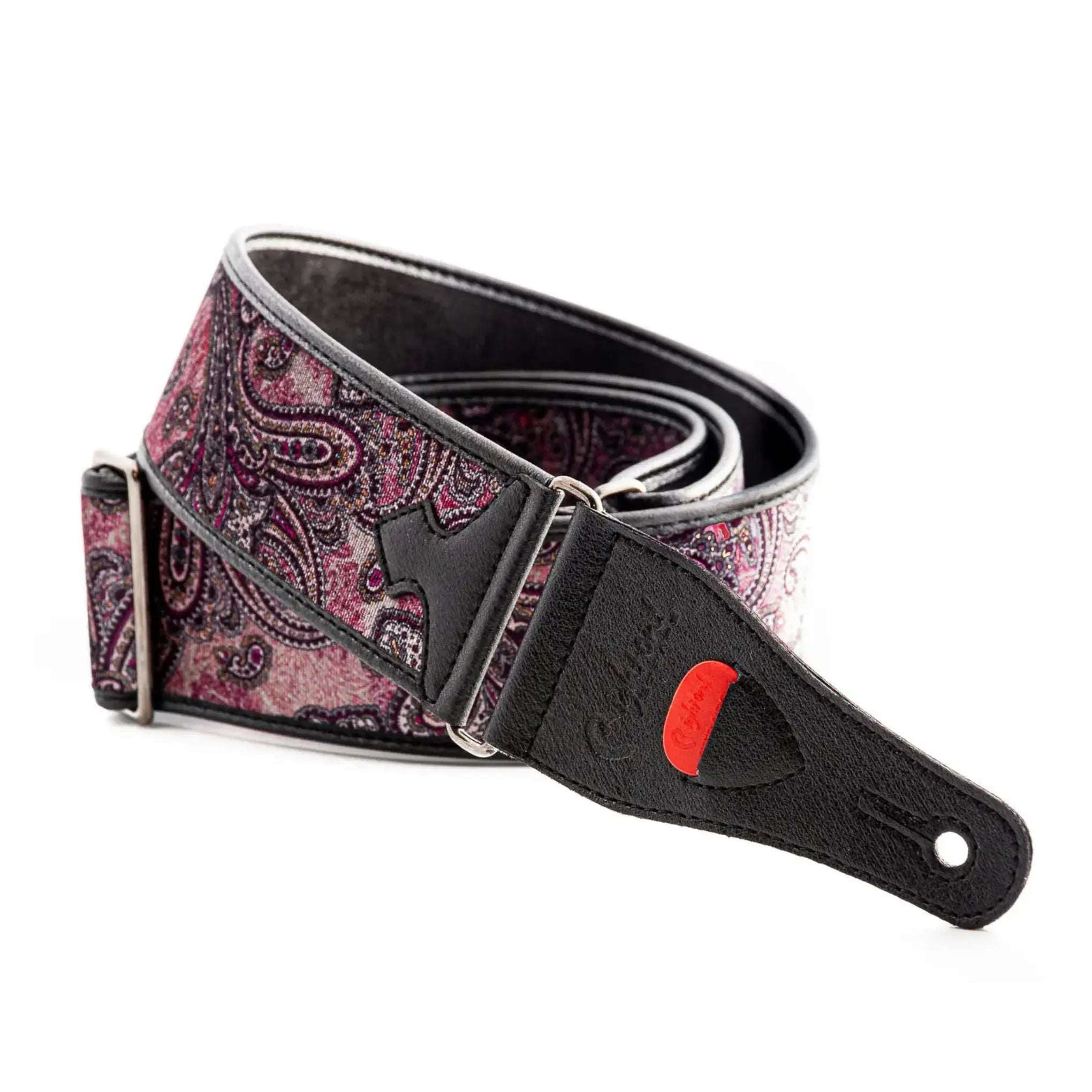RightOn Steady Talisman T. Paisley Velvet Burgundy Guitar Strap - Ploutone