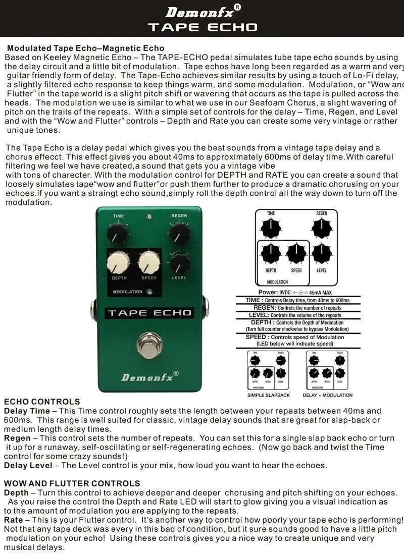 Demonfx Tape Echo Delay Pedal - Ploutone