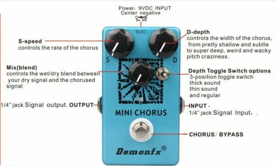 Demonfx Mini Chorus Guitar Effect Pedal - Ploutone