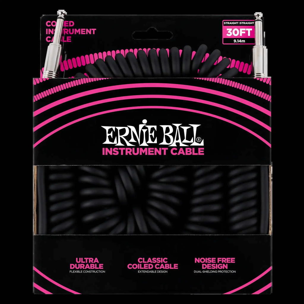 Ernie Ball Coiled Ultraflex 30' Straight/ Straight Instrument Cable - Black - Ploutone