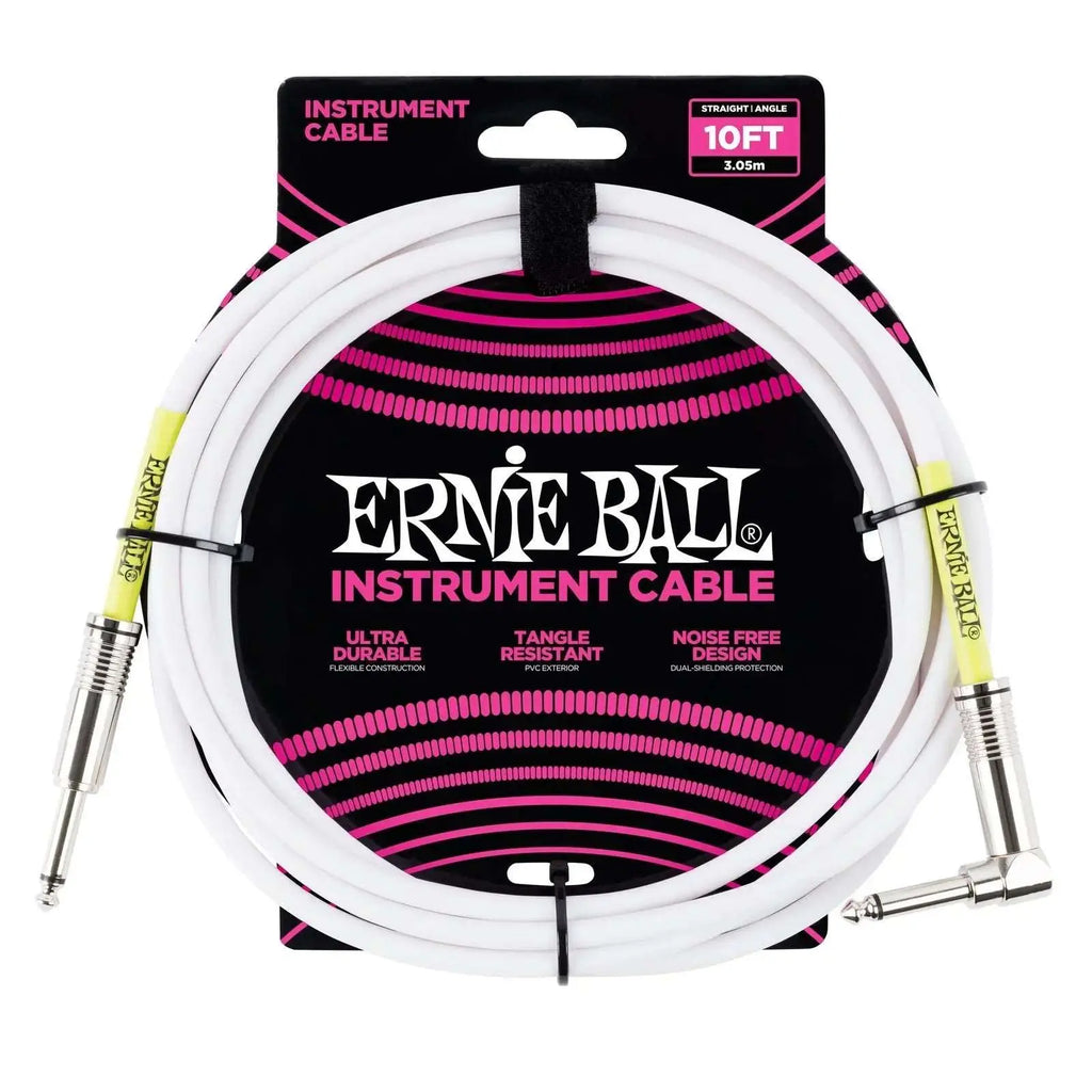 Ernie Ball Ultraflex 10' Straight/ Angle Instrument Cable - White - Ploutone