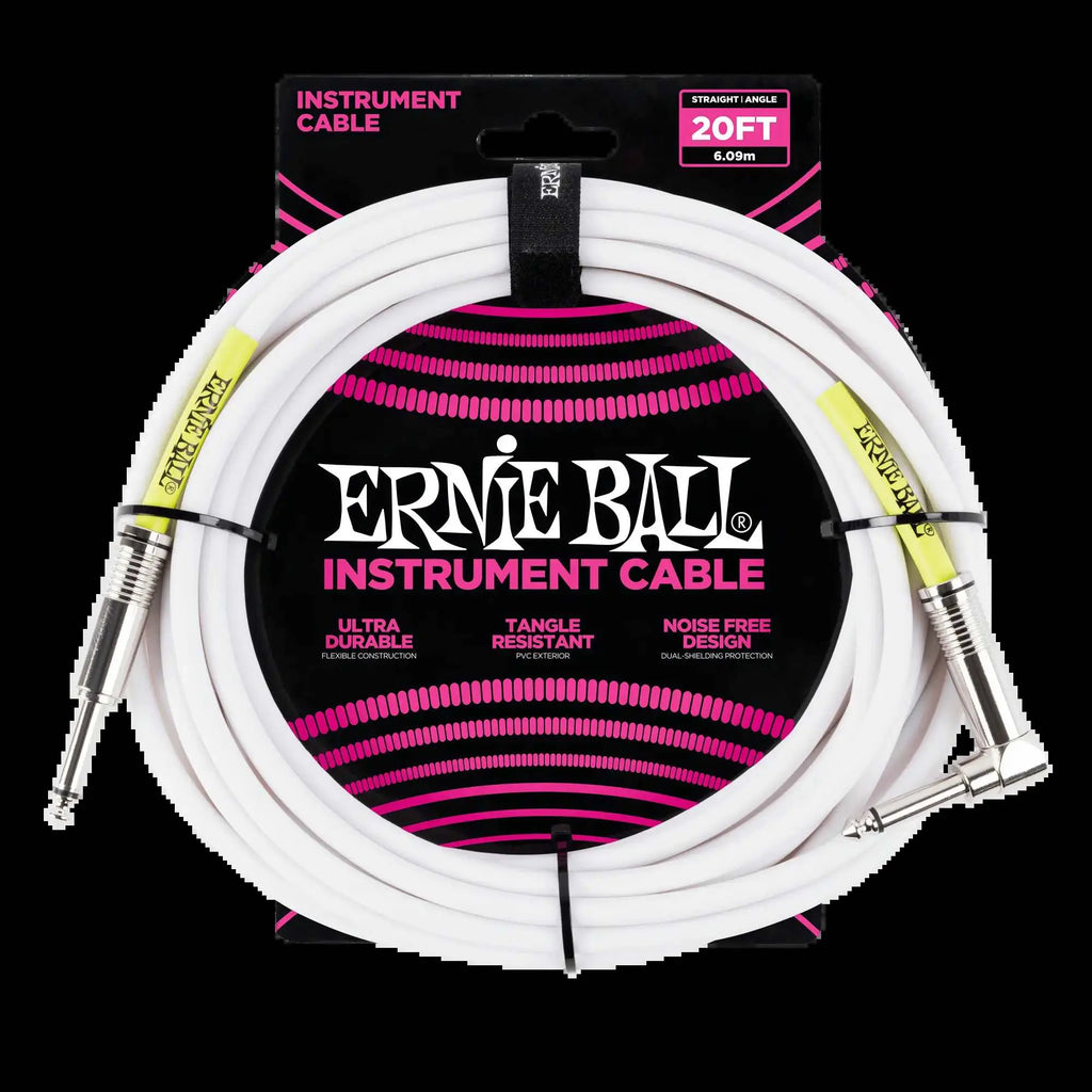 Ernie Ball Ultraflex 20' Straight/ Angle Instrument Cable - White - Ploutone