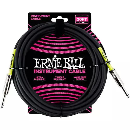 Ernie Ball Ultraflex 20' Straight/ Straight Instrument Cable - Black - Ploutone
