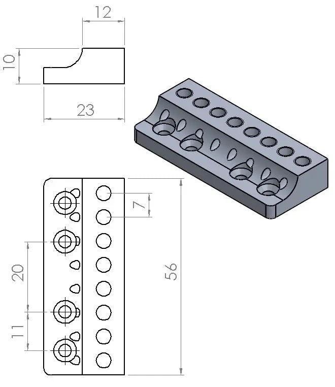 Nova Guitar Parts Single String Headless Guitar Bridge - 6, 7, and 8-String - Ploutone