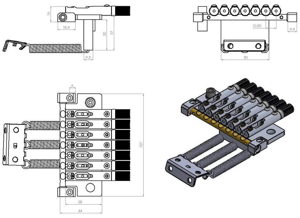 Nova Guitar Parts 7-String Headless Tremolo Bridge - Ploutone