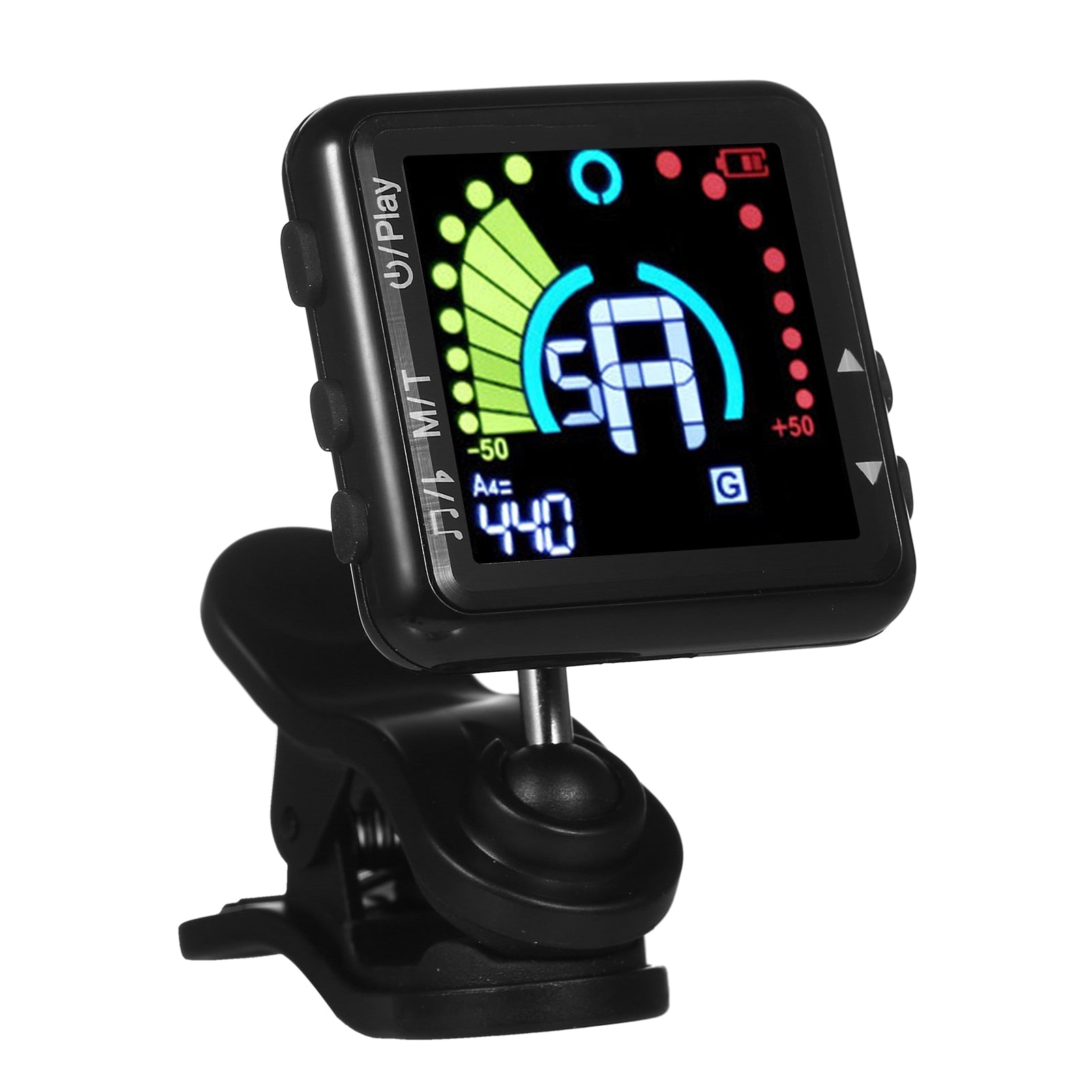 Rechargeable Clip On Guitar & Instrument Tuner with LED Color Display & Metronome - Ploutone