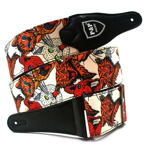 P&P Embroidered Cotton Guitar Strap Cat Pattern - Ploutone