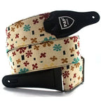 P&P Embroidered Cotton Guitar Strap Beige with Small Flowers - Ploutone