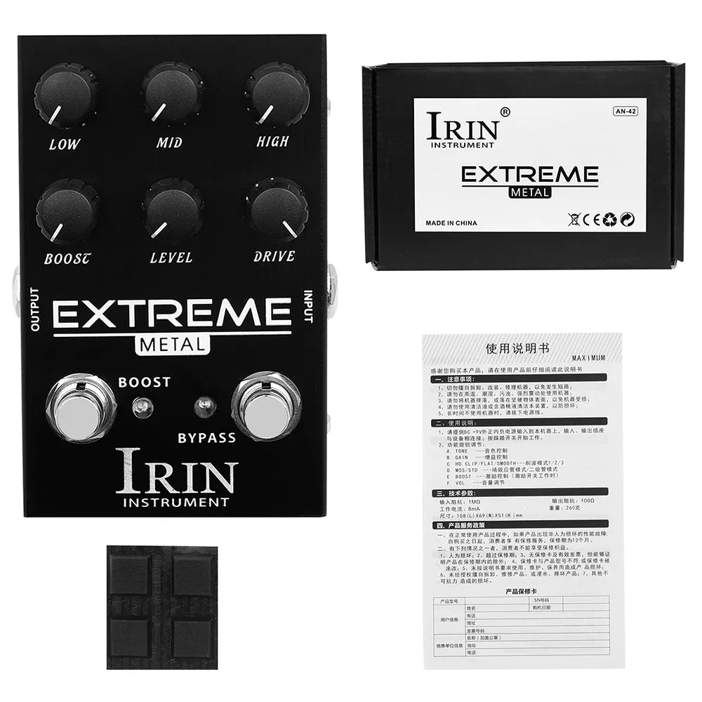 IRIN Extreme Metal 3-Band EQ Overdrive Pedal: Highly Tunable EQ & Mid Sweep for Electric Guitar & Bass (True Bypass)